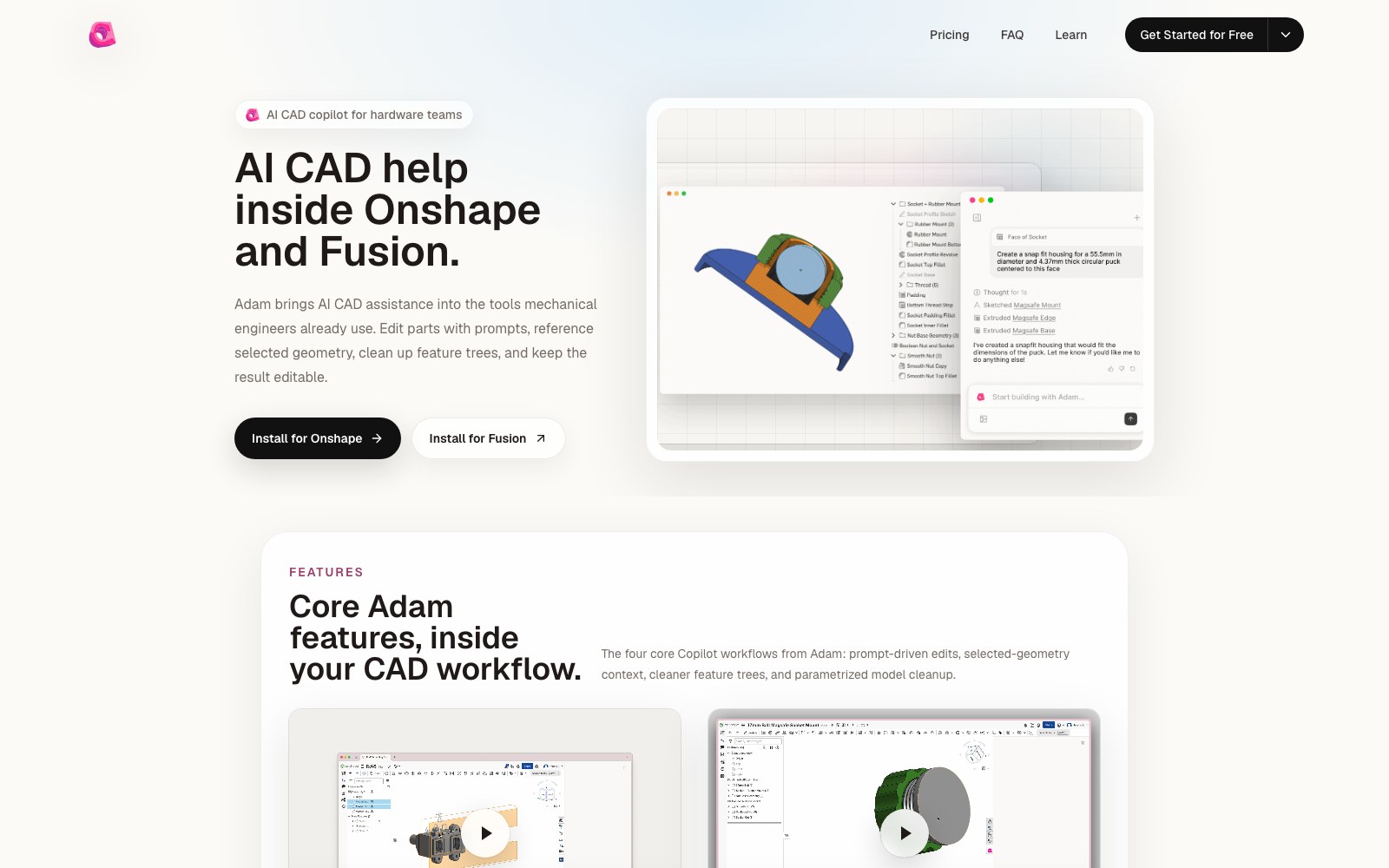 Adam CAD Copilot homepage screenshot