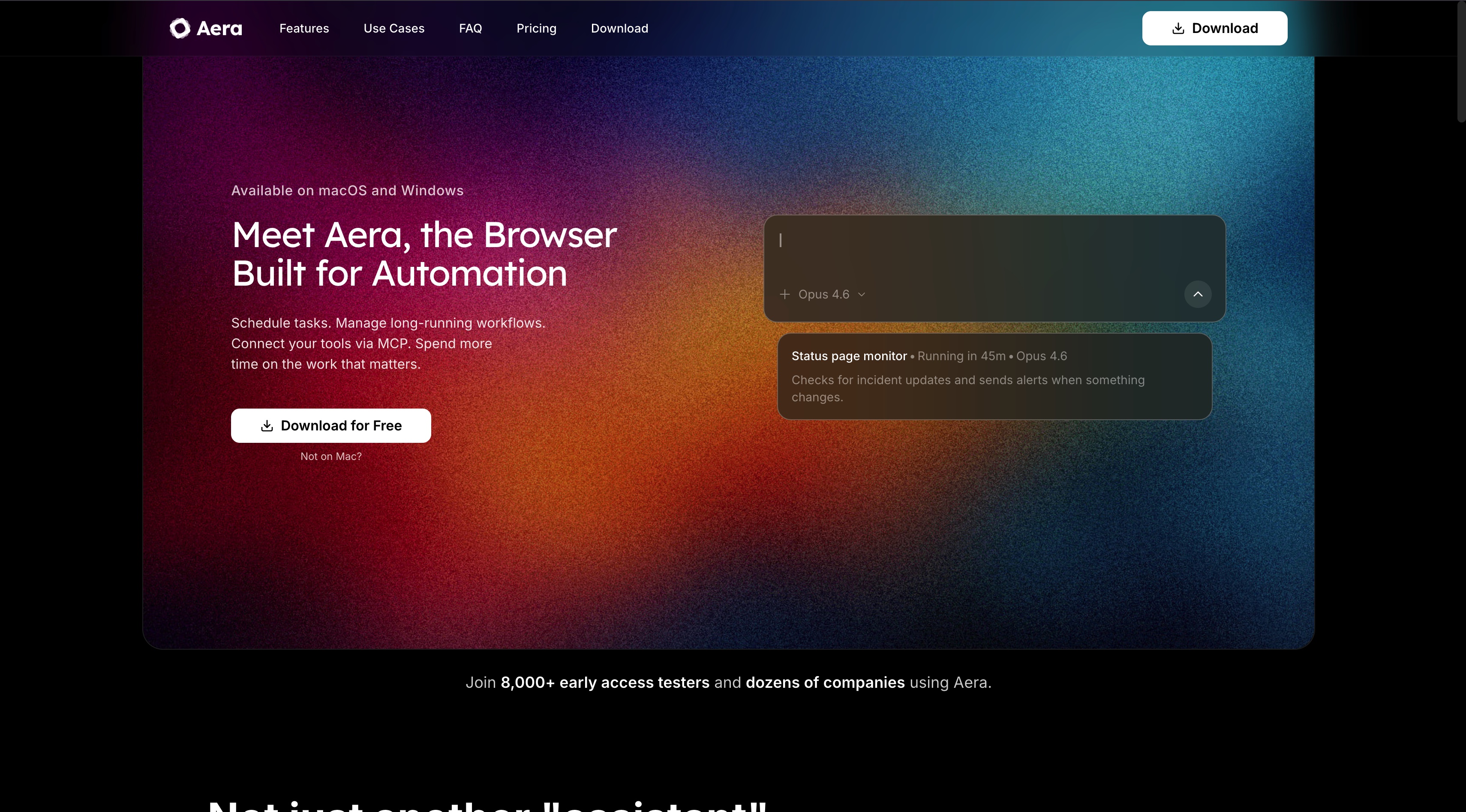 Aera Browser 官网首屏截图