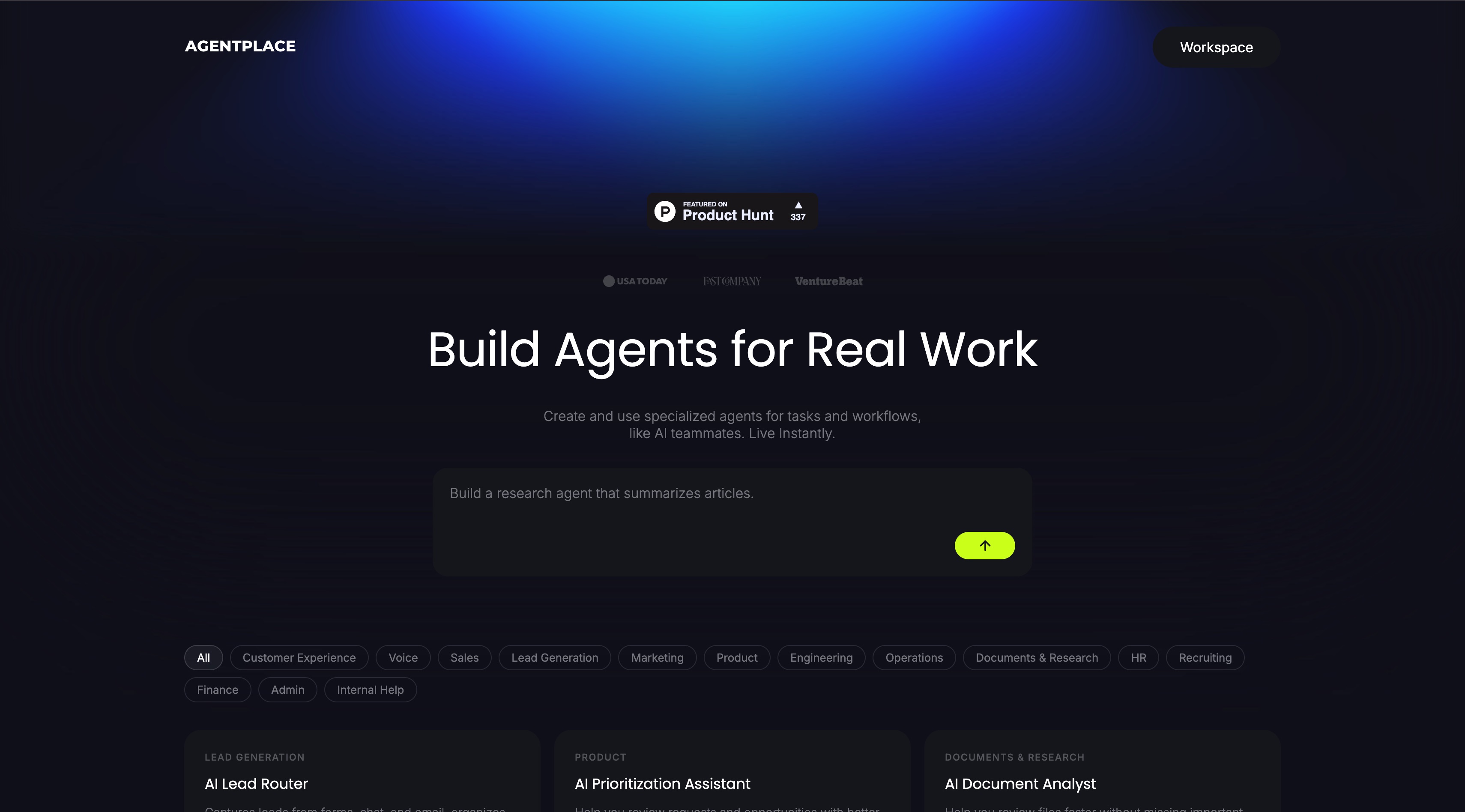 Agentplace homepage screenshot