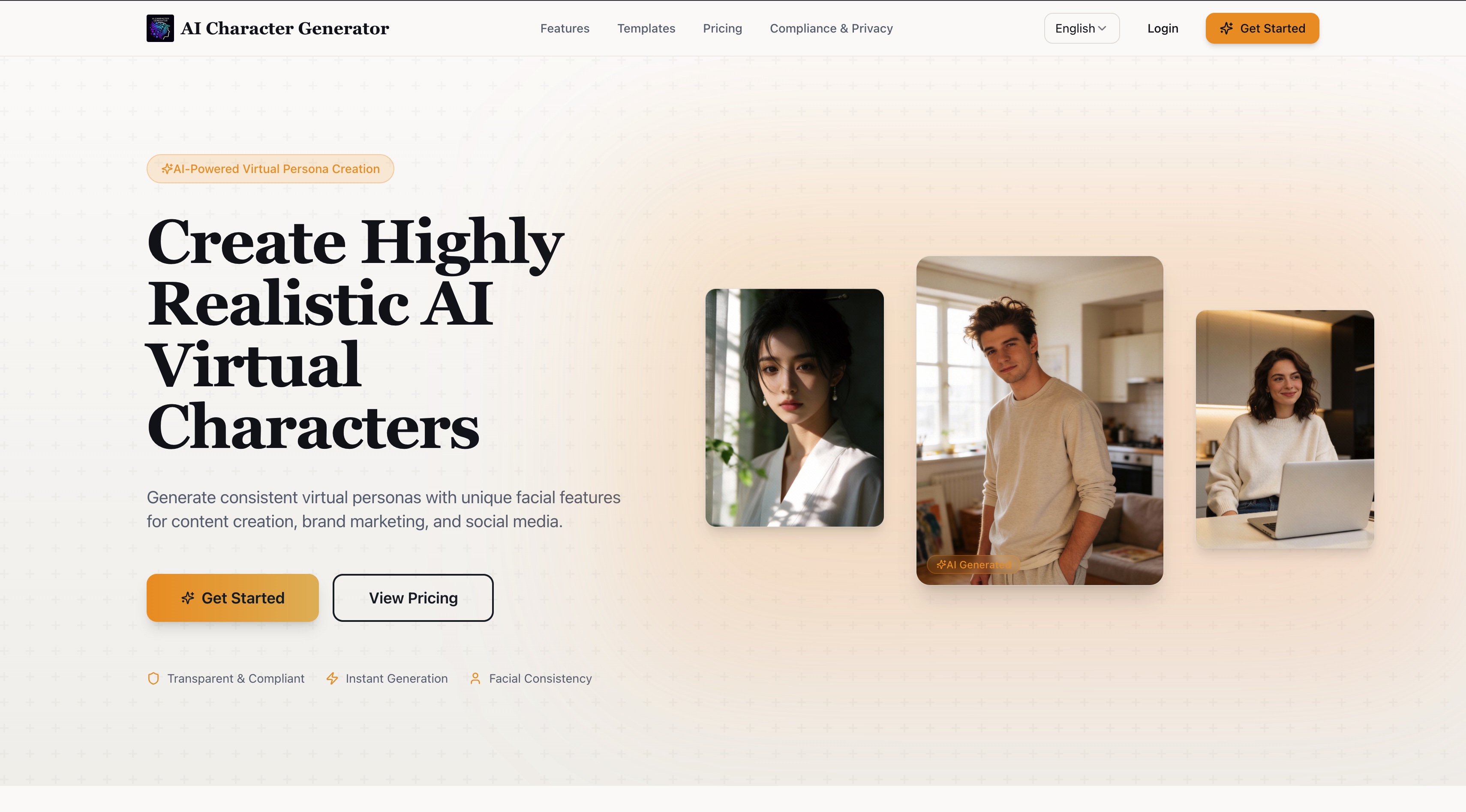 AI Character Generator 官网首屏截图