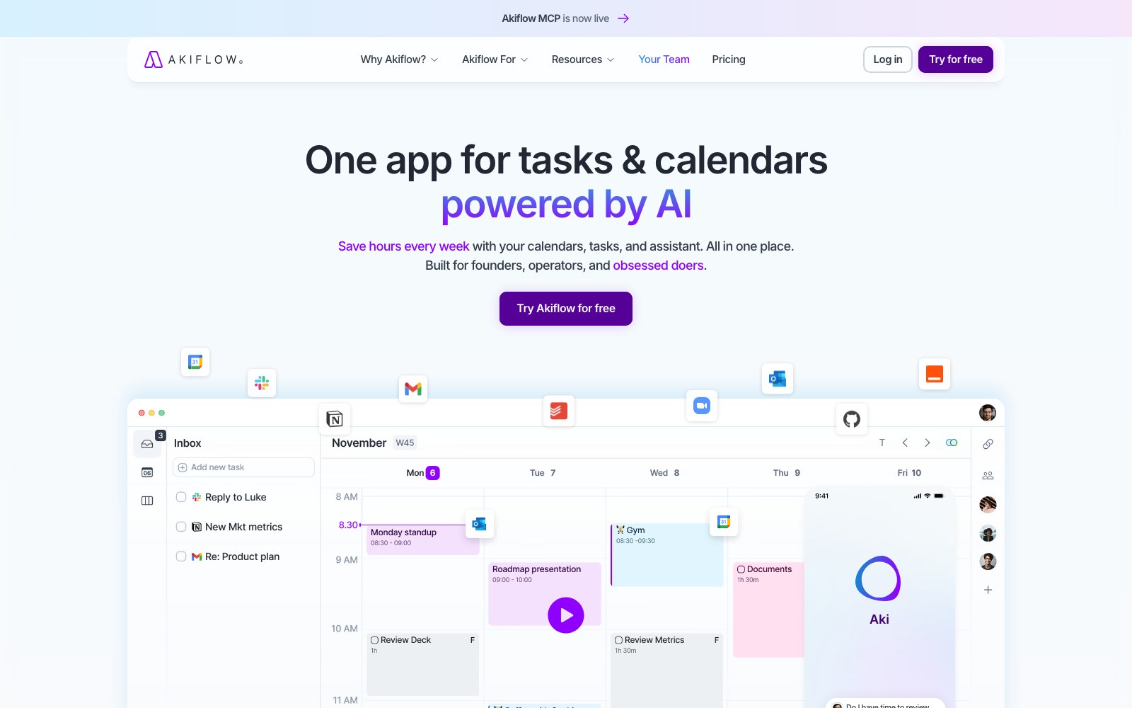 Akiflow homepage screenshot