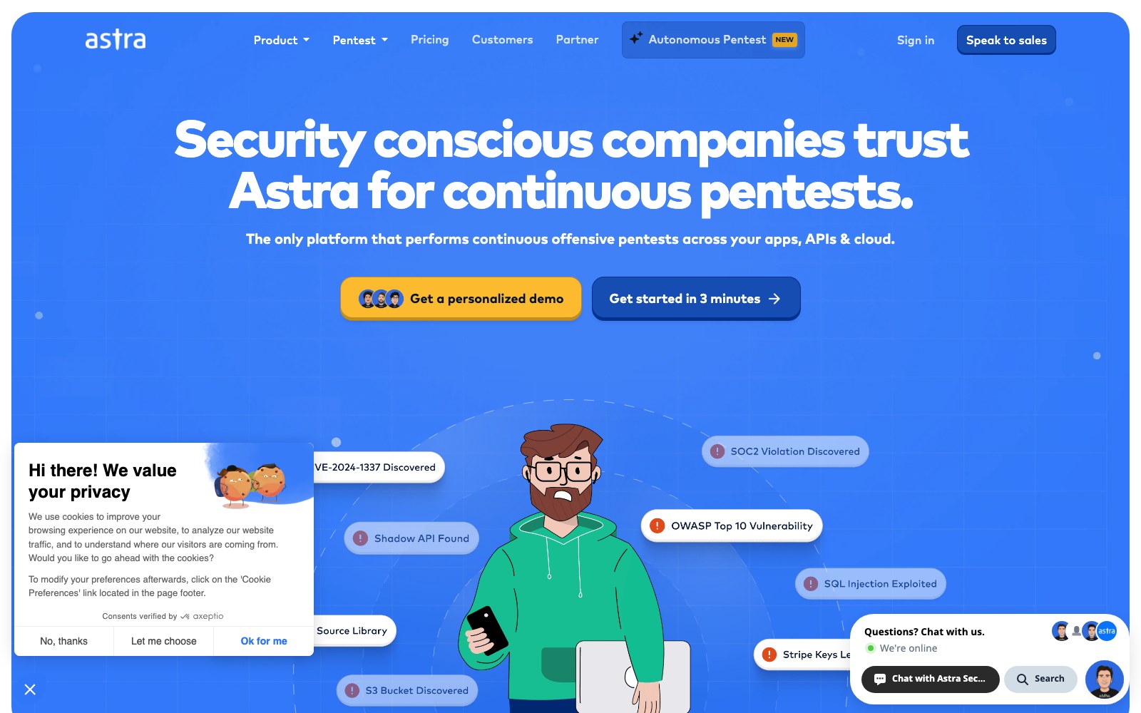 Astra Security homepage screenshot
