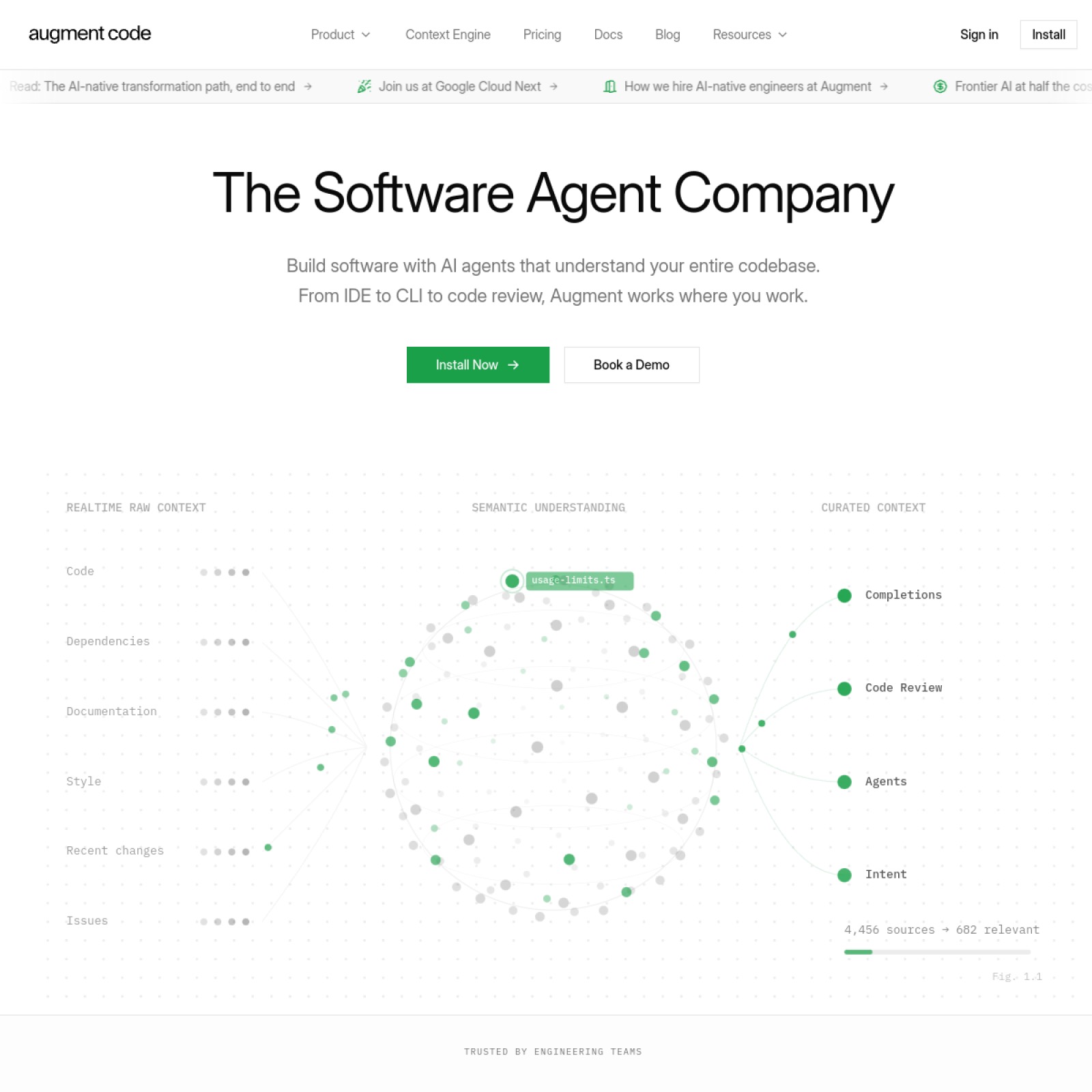 Capture de la page d'accueil de Augment Code