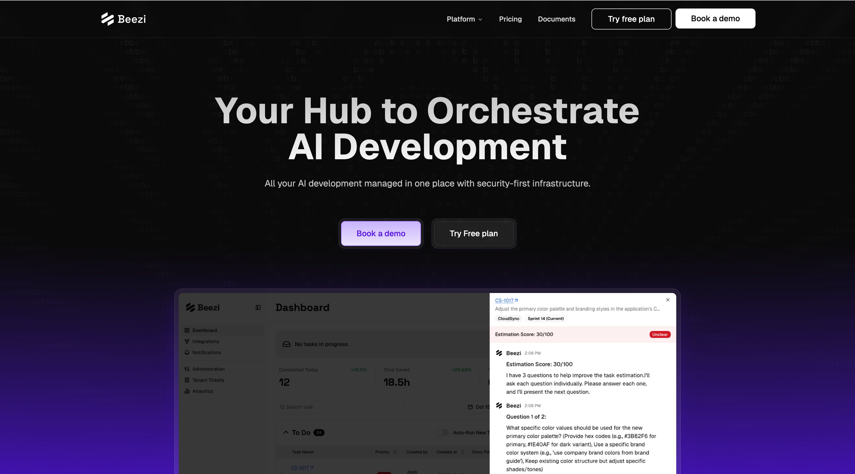 Capture de la page d'accueil de Beezi AI