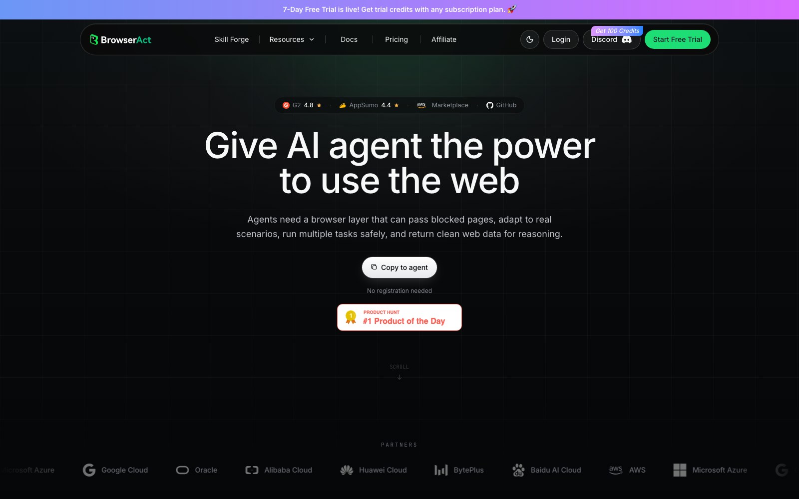 BrowserAct 홈페이지 스크린샷