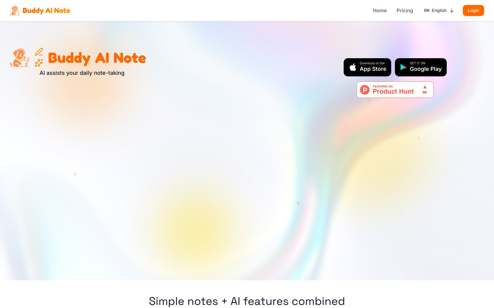 Buddy AI Note homepage screenshot
