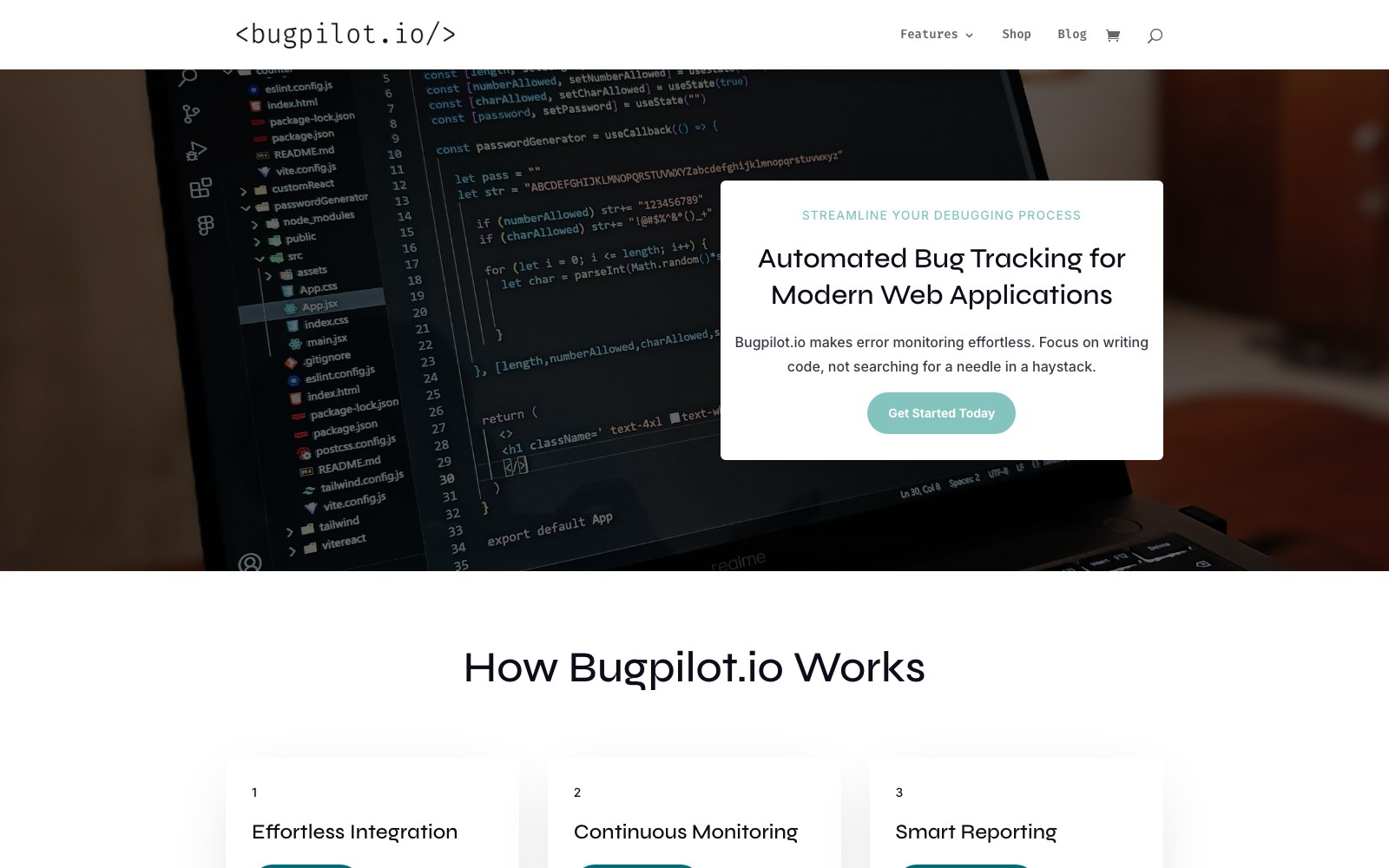 Bugpilot homepage screenshot