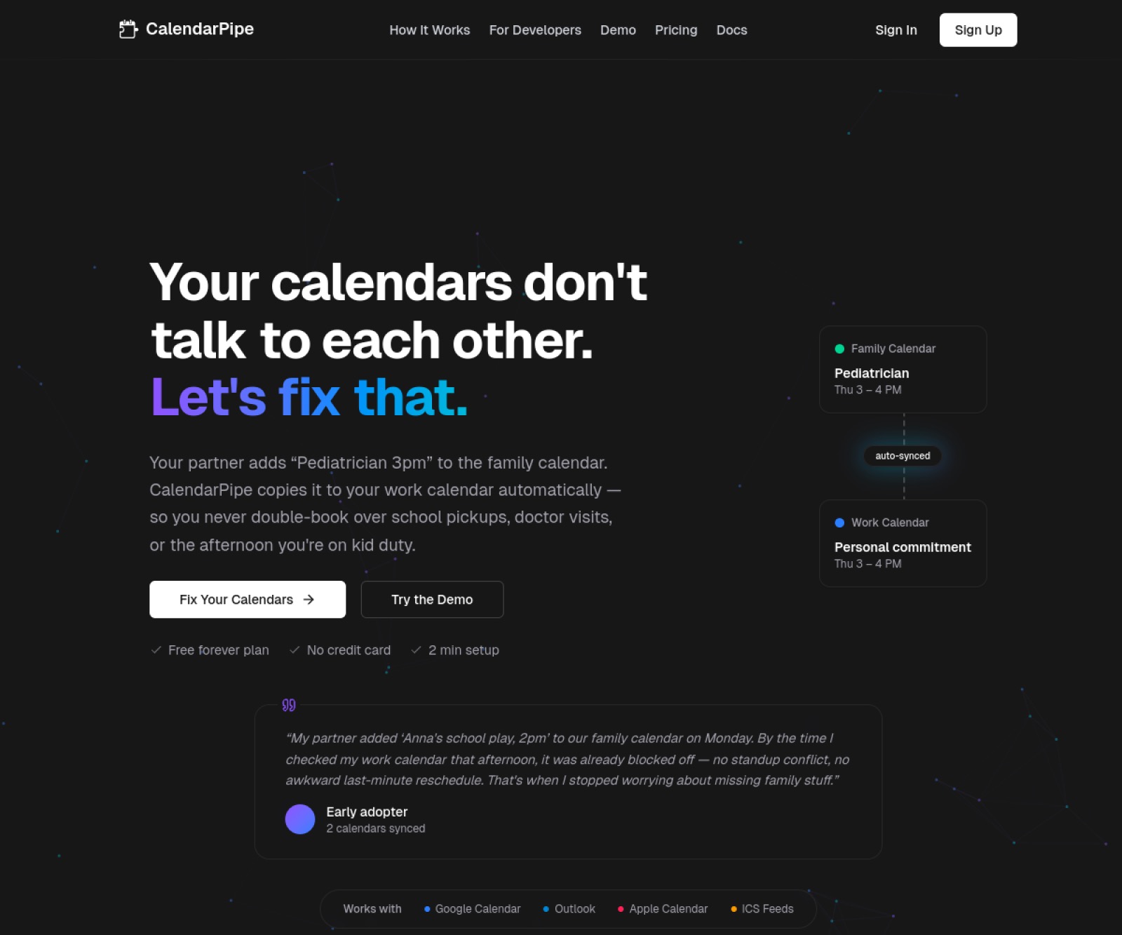 CalendarPipe homepage screenshot