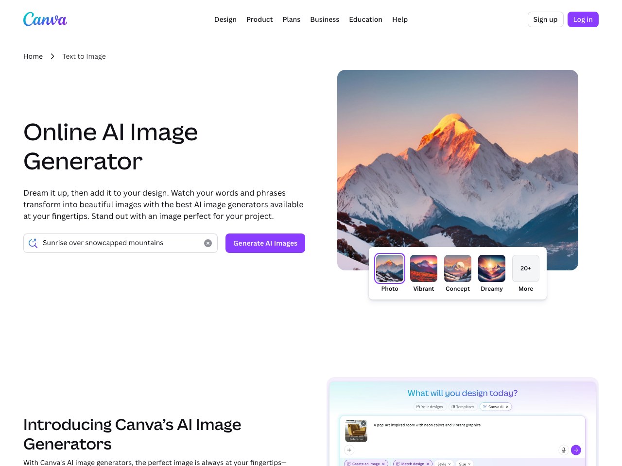 Canva AI homepage screenshot