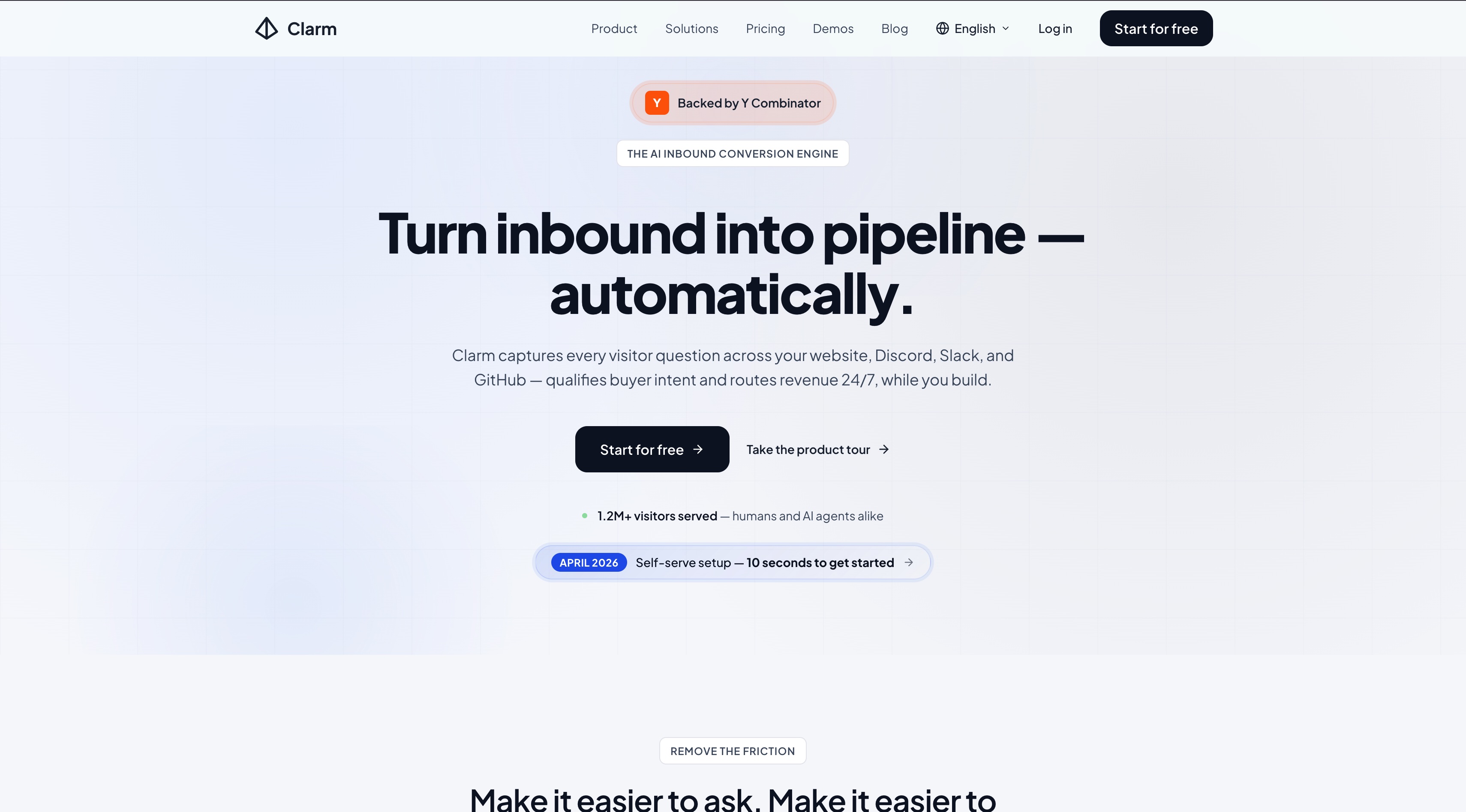 Capture de la page d'accueil de Clarm