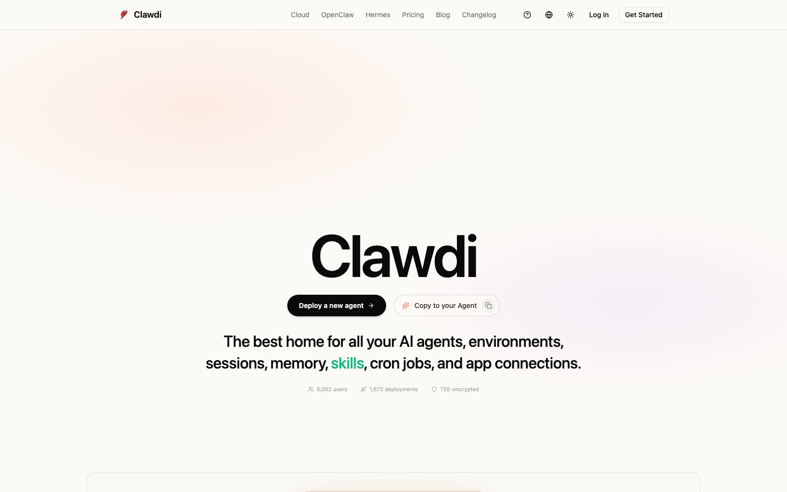 Clawdi 홈페이지 스크린샷