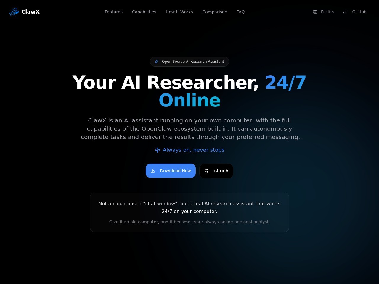 ClawX 官网首屏截图