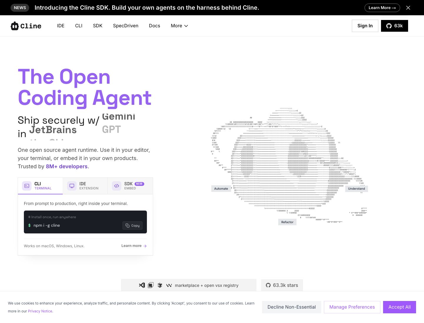 Cline homepage screenshot