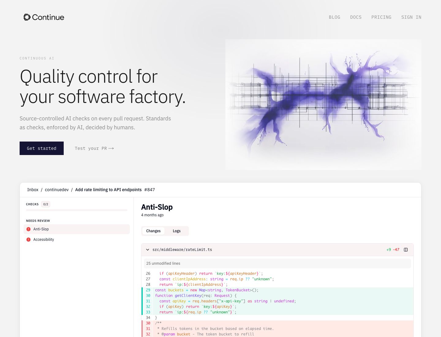 Continue homepage screenshot