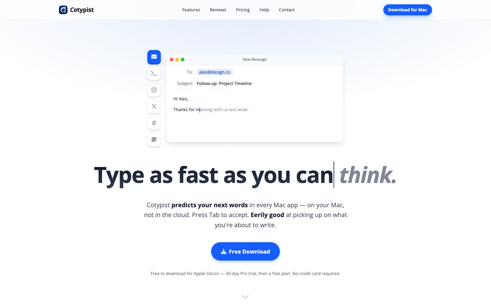 Cotypist homepage screenshot