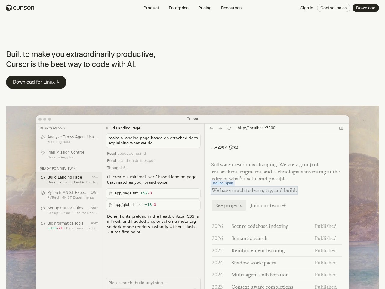 Cursor homepage screenshot