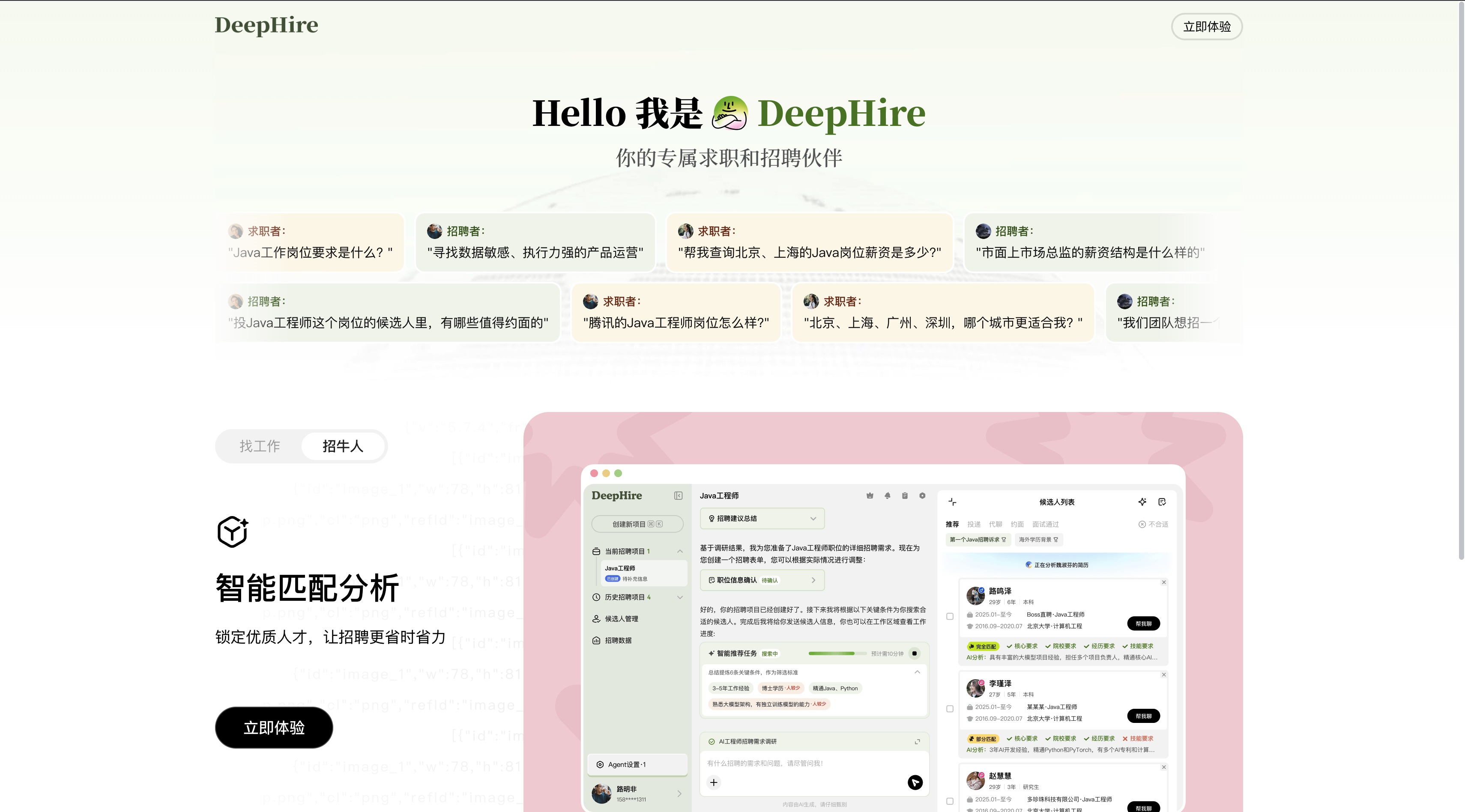 DeepHire 官网首屏截图
