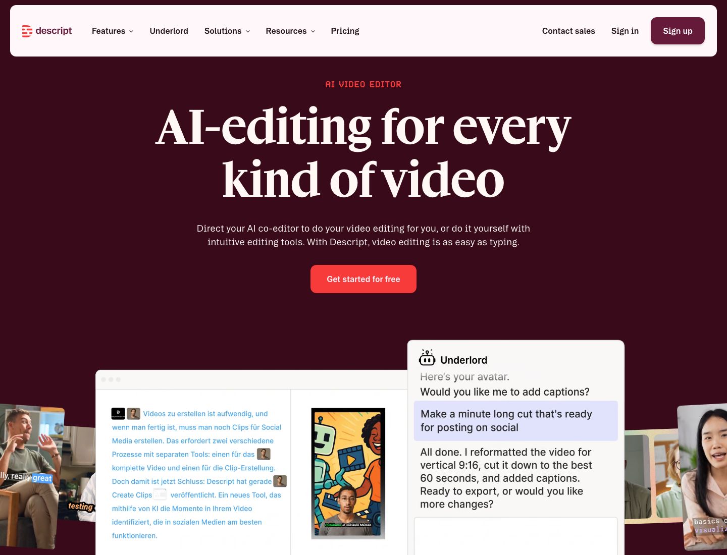 Descript homepage screenshot