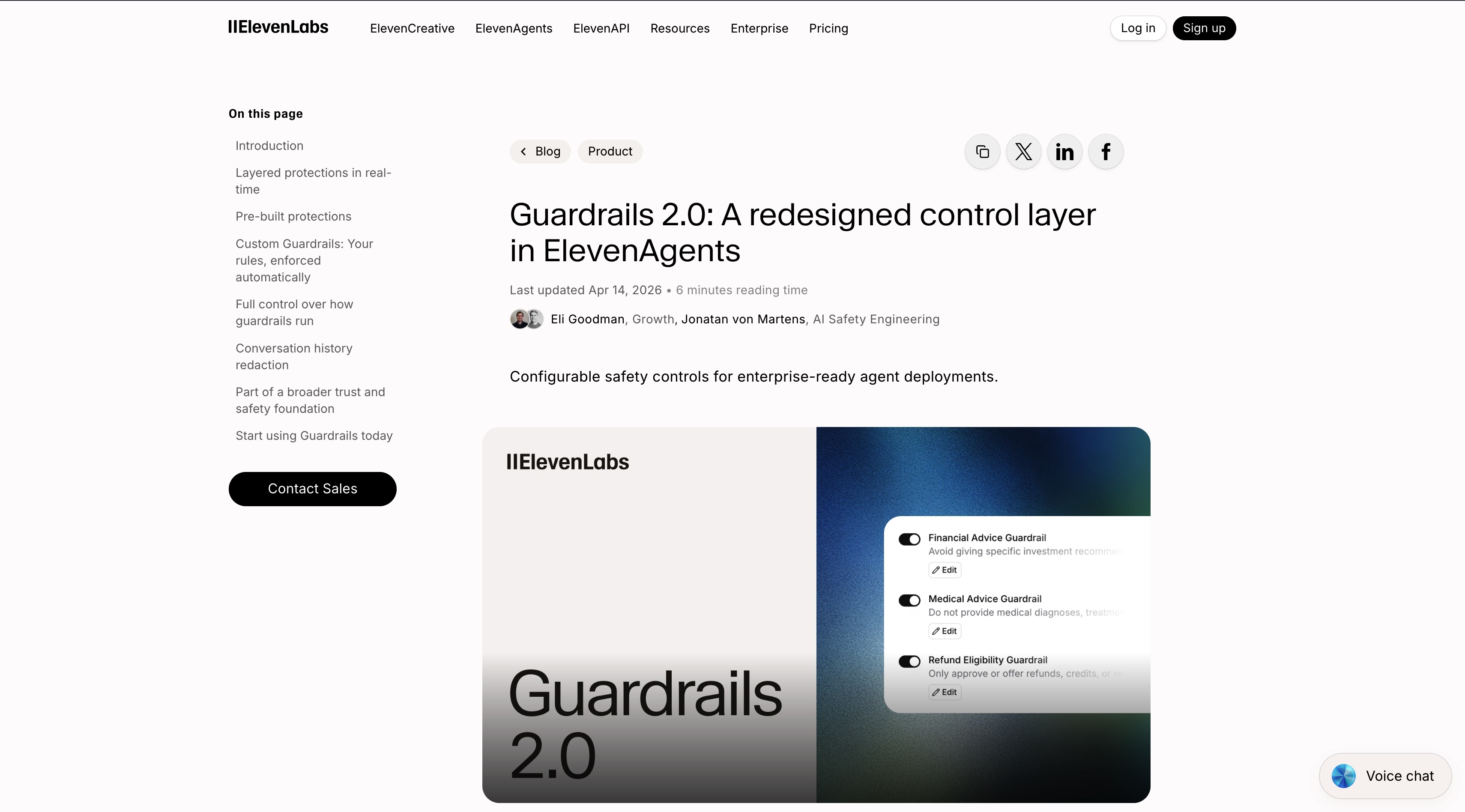 ElevenAgents Guardrails 2.0 homepage screenshot