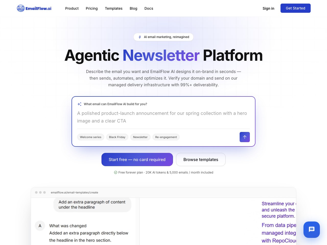 EmailFlow AI 홈페이지 스크린샷