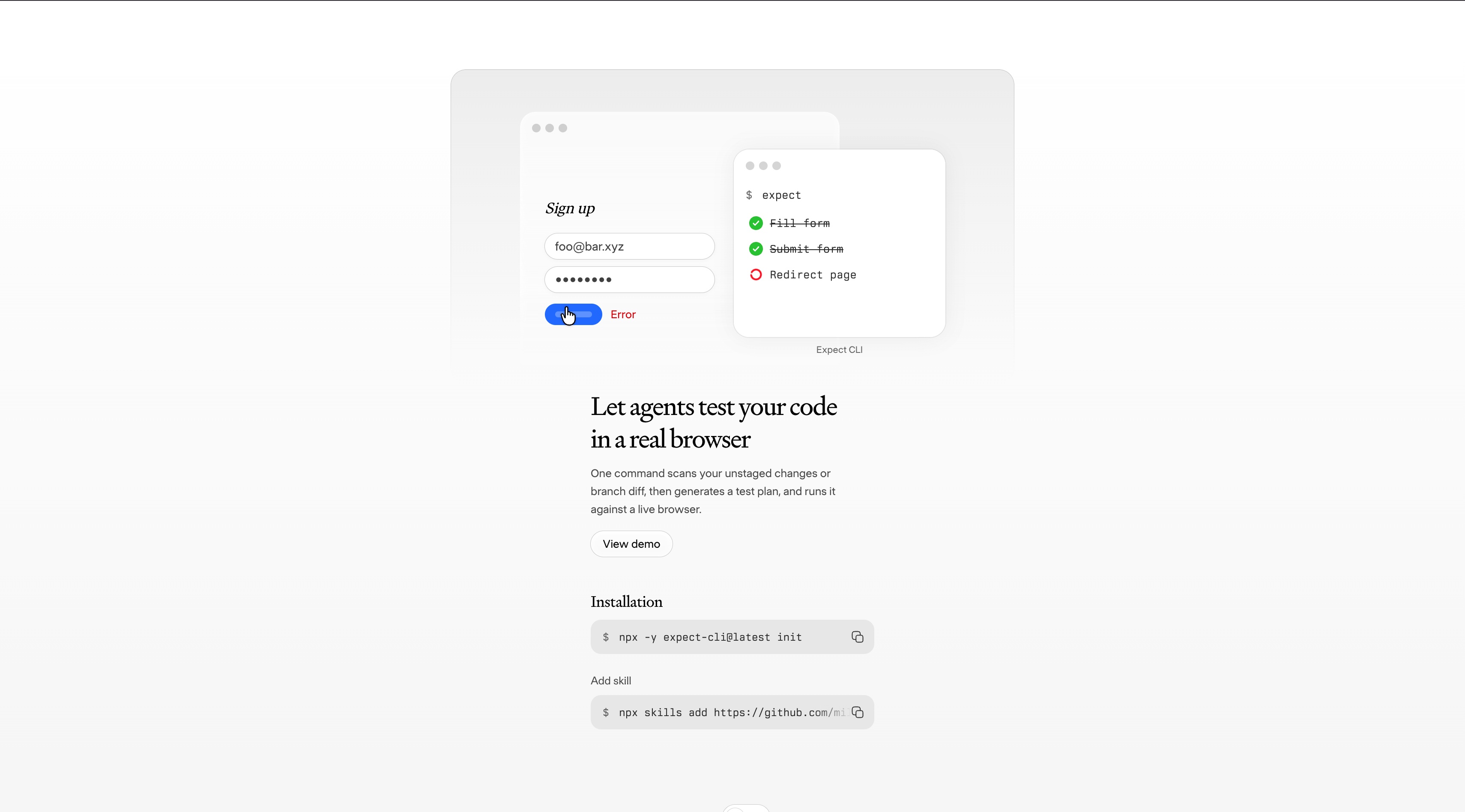 Expect homepage screenshot