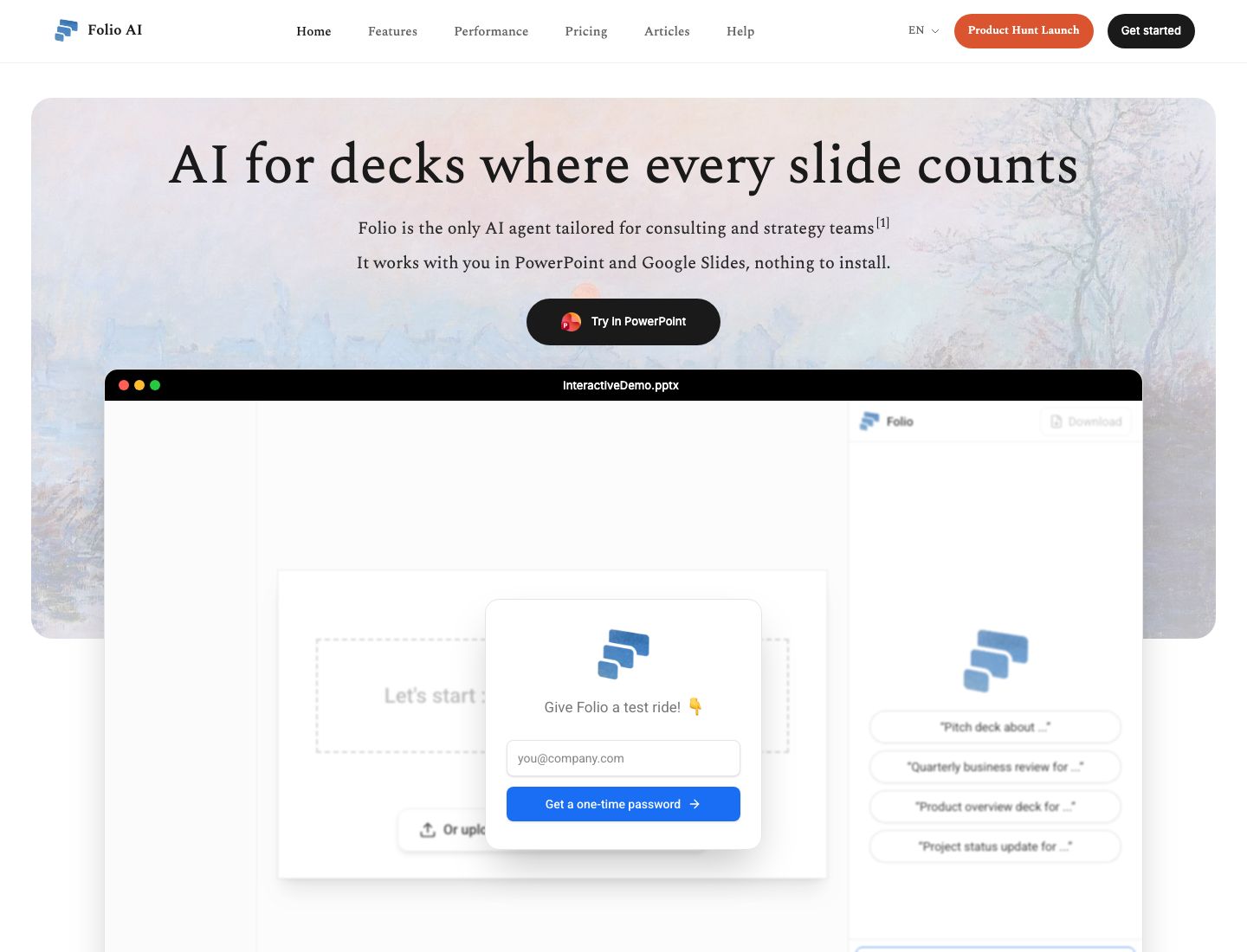 Folio AI homepage screenshot