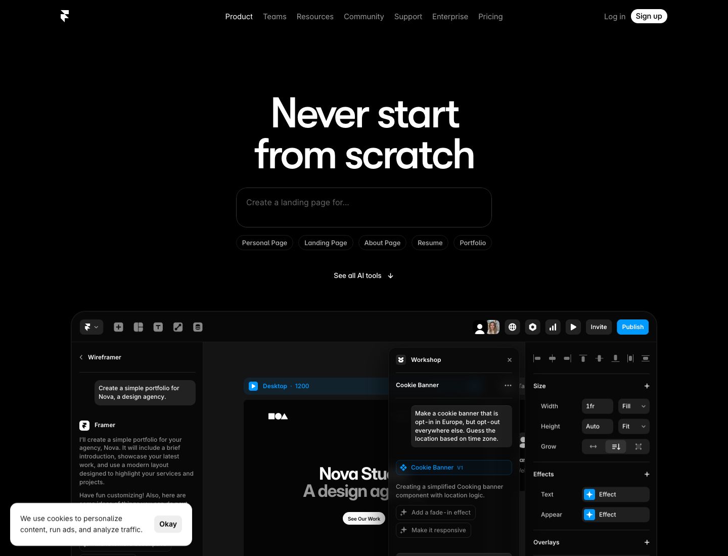 Framer AI 官网首屏截图