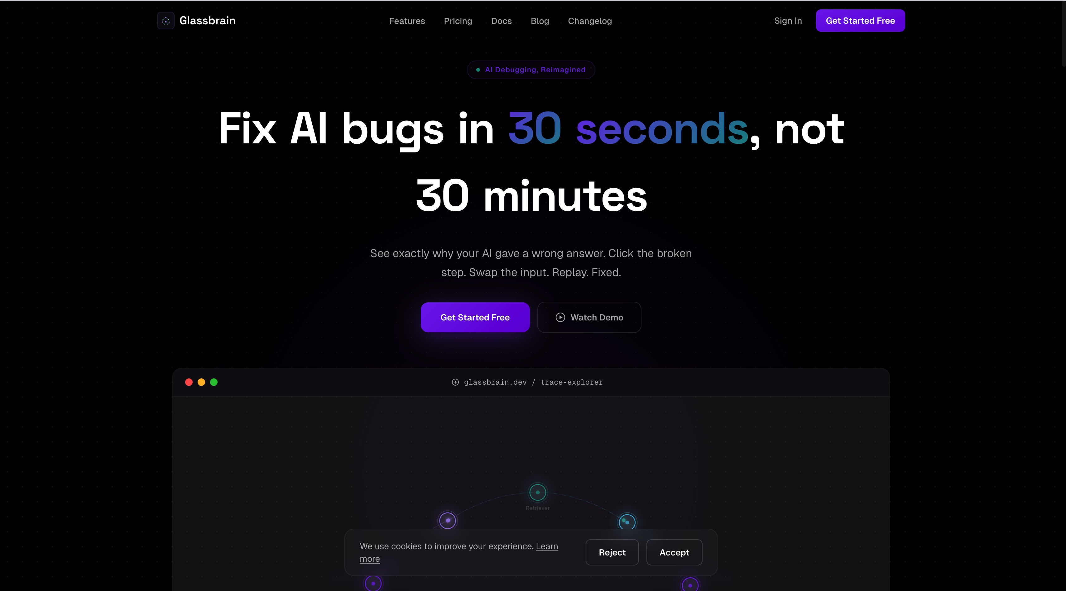 Glassbrain 官网首屏截图