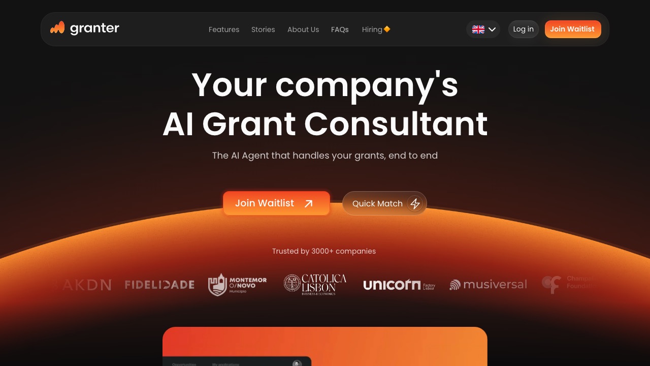 Capture de la page d'accueil de Granter AI