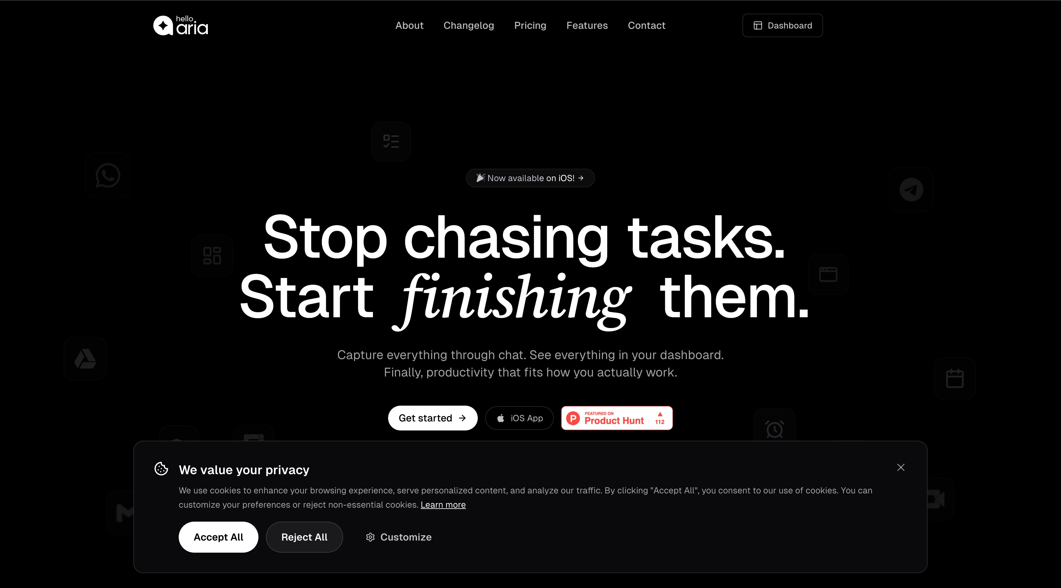 Hello Aria ホームページのスクリーンショット