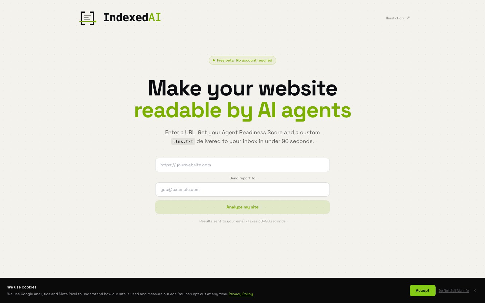 IndexedAI 홈페이지 스크린샷