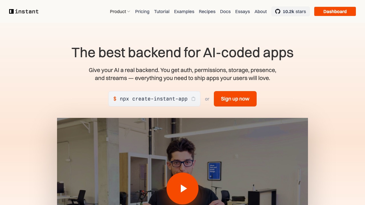 InstantDB 홈페이지 스크린샷