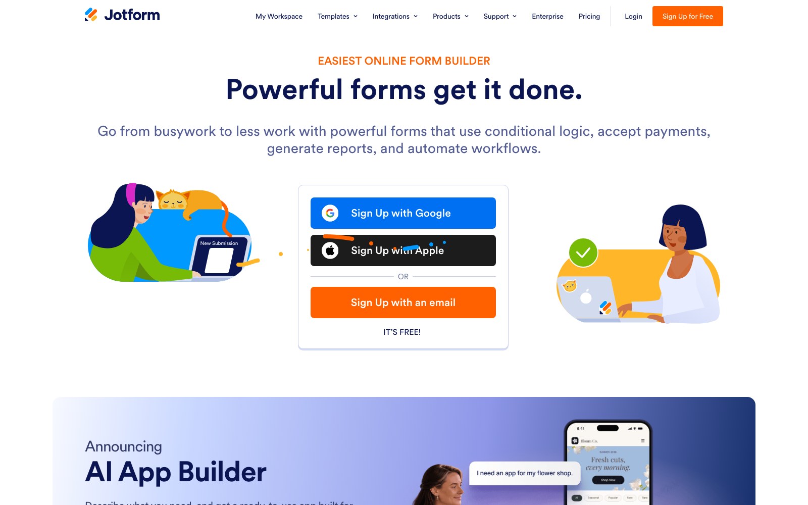 Jotform AI App Builder homepage screenshot
