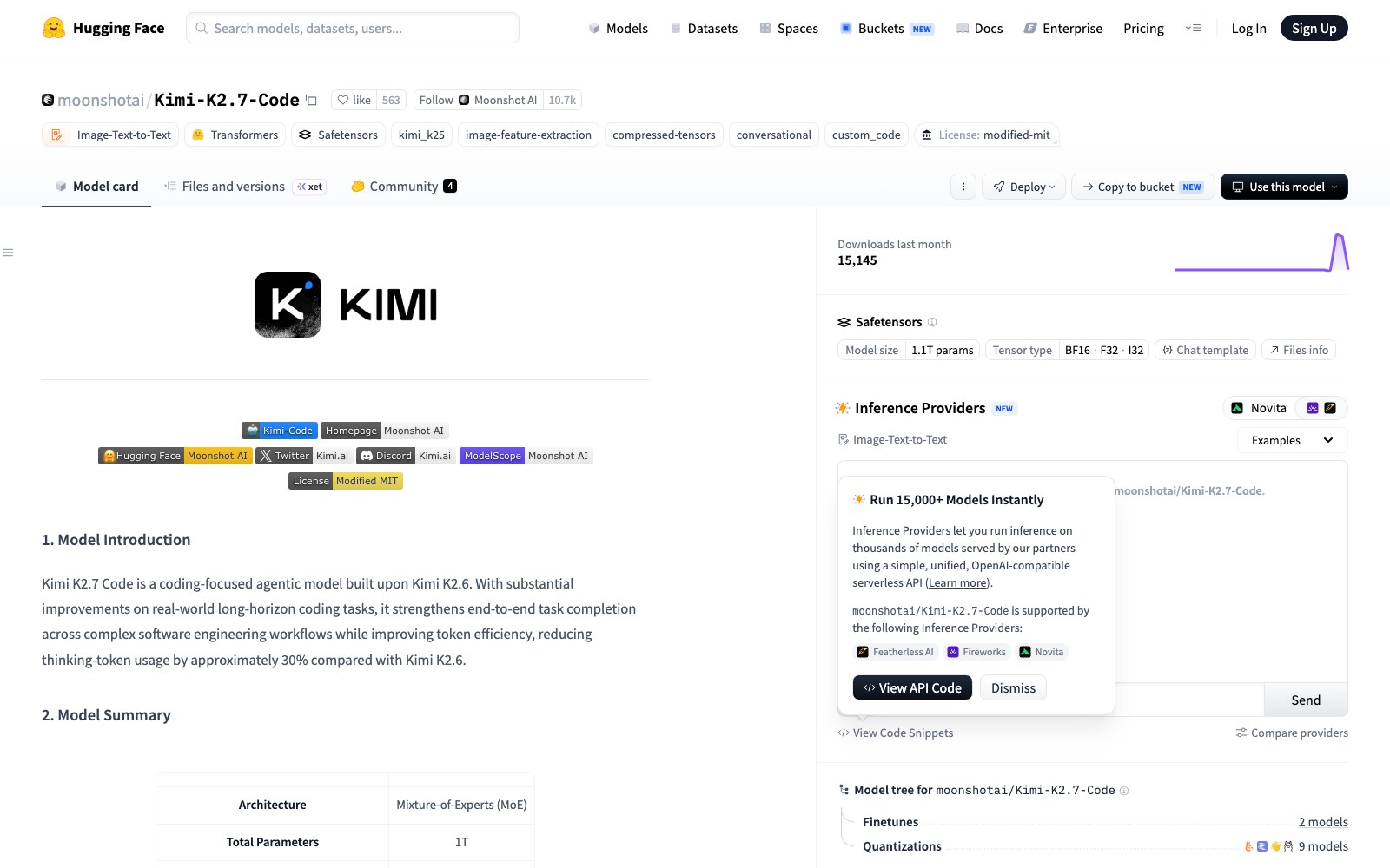 Kimi K2.7 Code 홈페이지 스크린샷