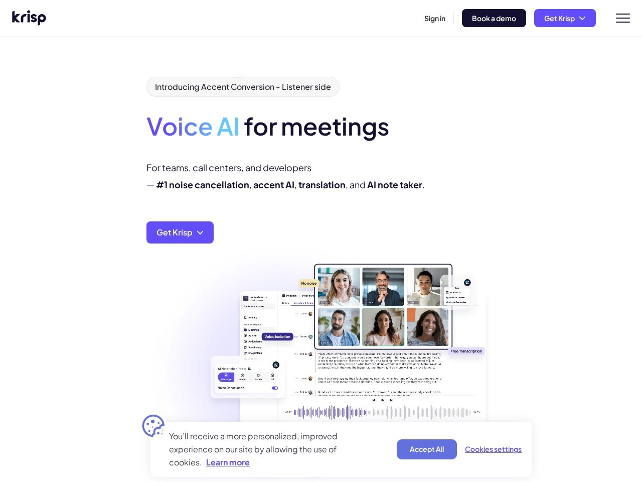 Krisp 官网首屏截图