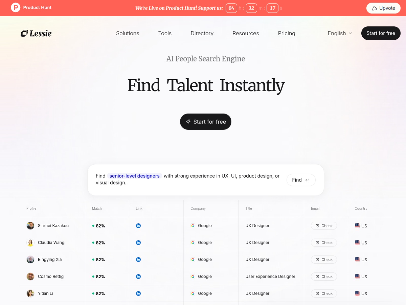 Lessie AI 官网首屏截图