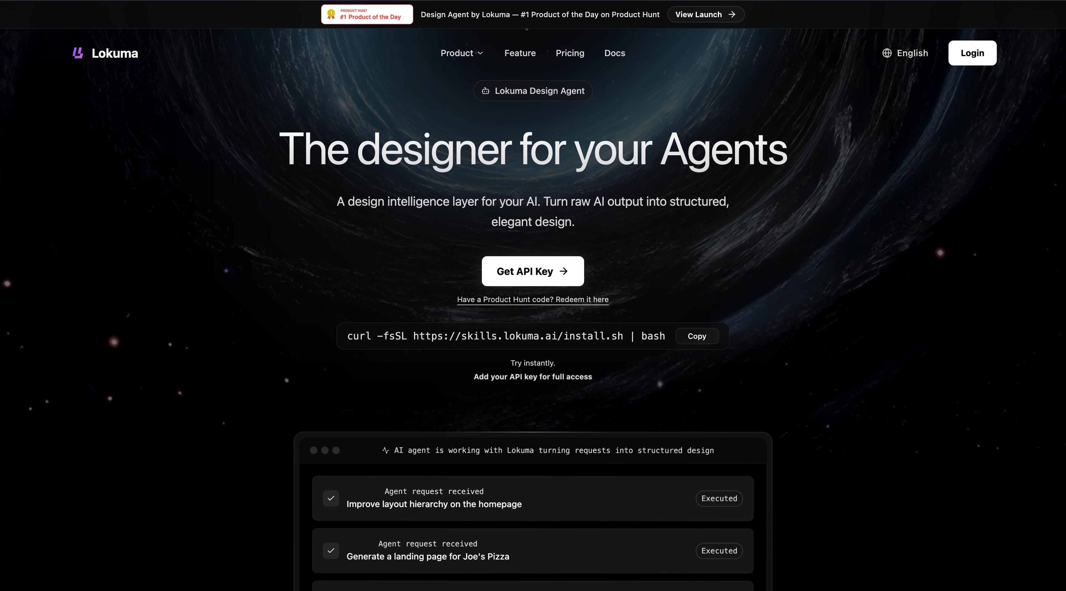 Lokuma Design Agent 官网首屏截图