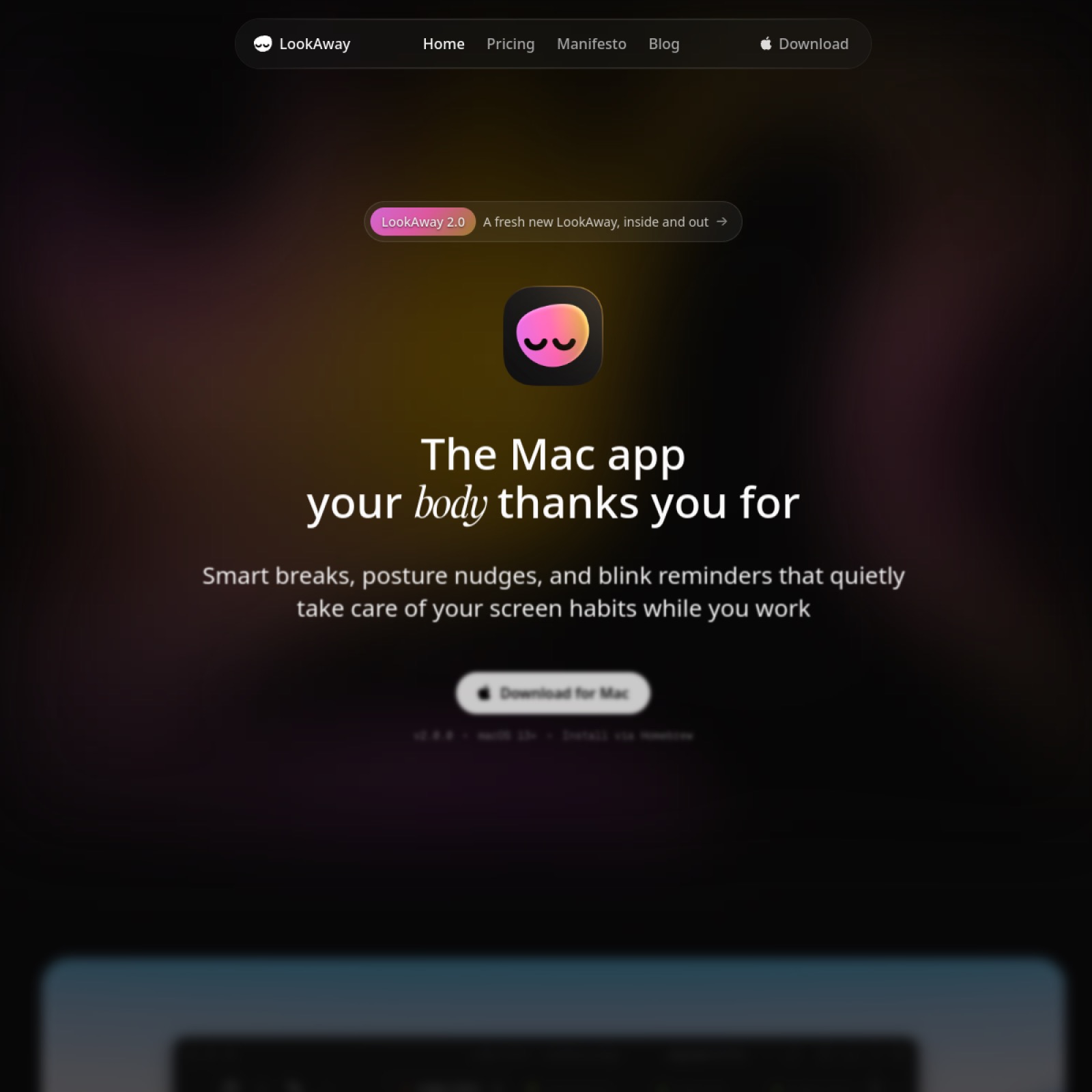 LookAway 官网首屏截图