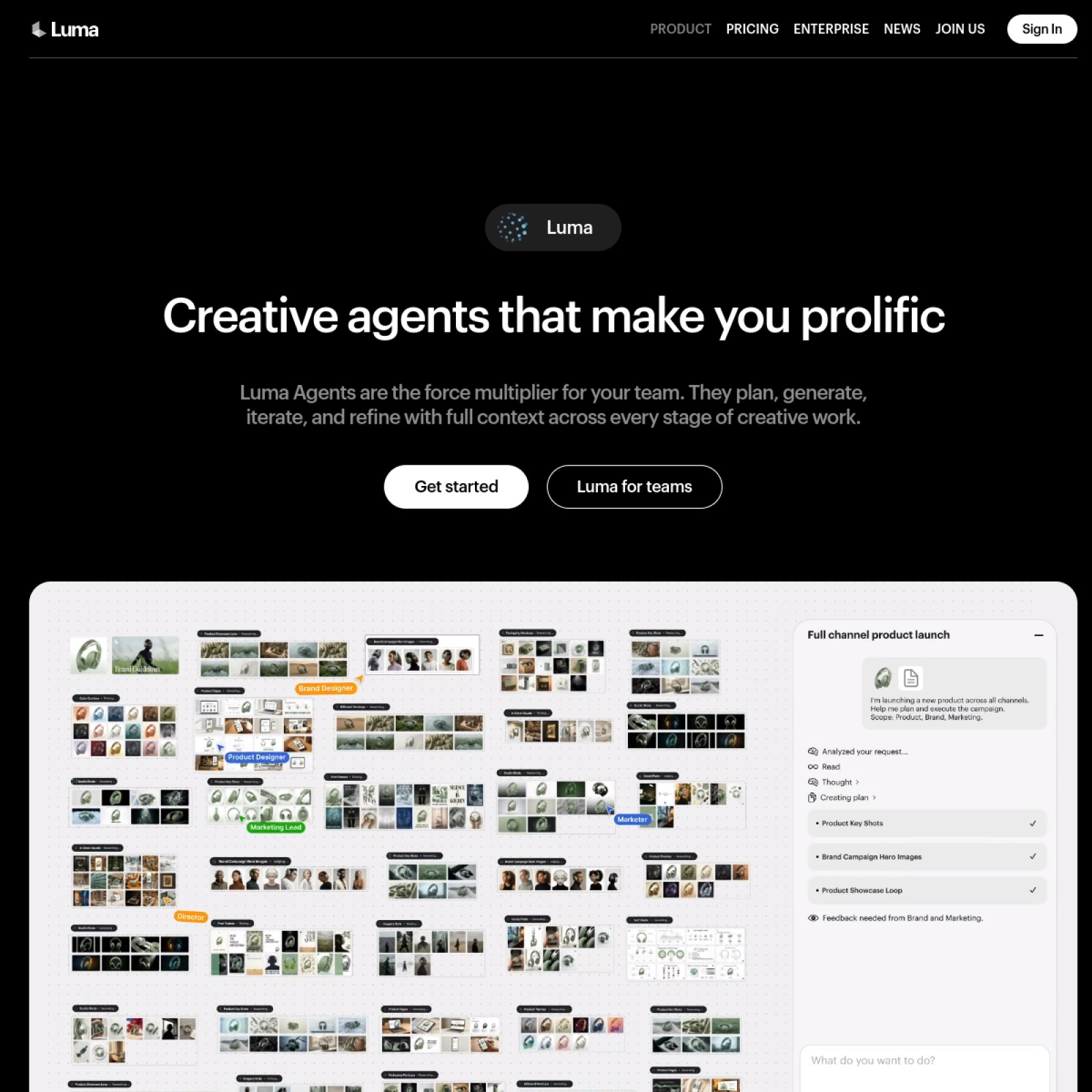 Capture de la page d'accueil de Luma Agents