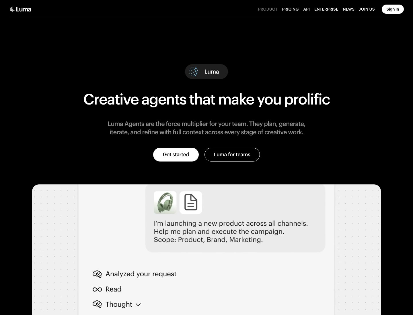 Luma Dream Machine homepage screenshot