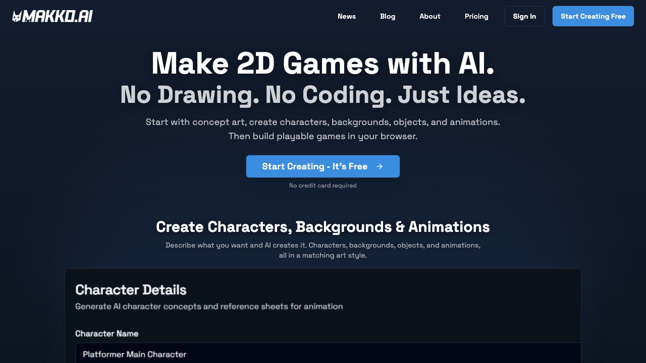 Capture de la page d'accueil de Makko AI