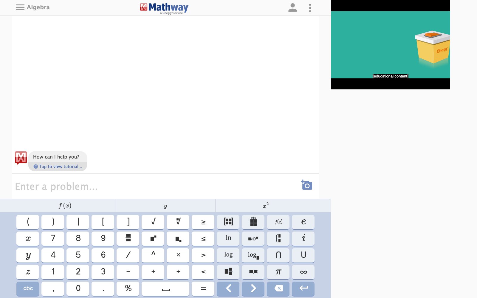 Capture de la page d'accueil de Mathway