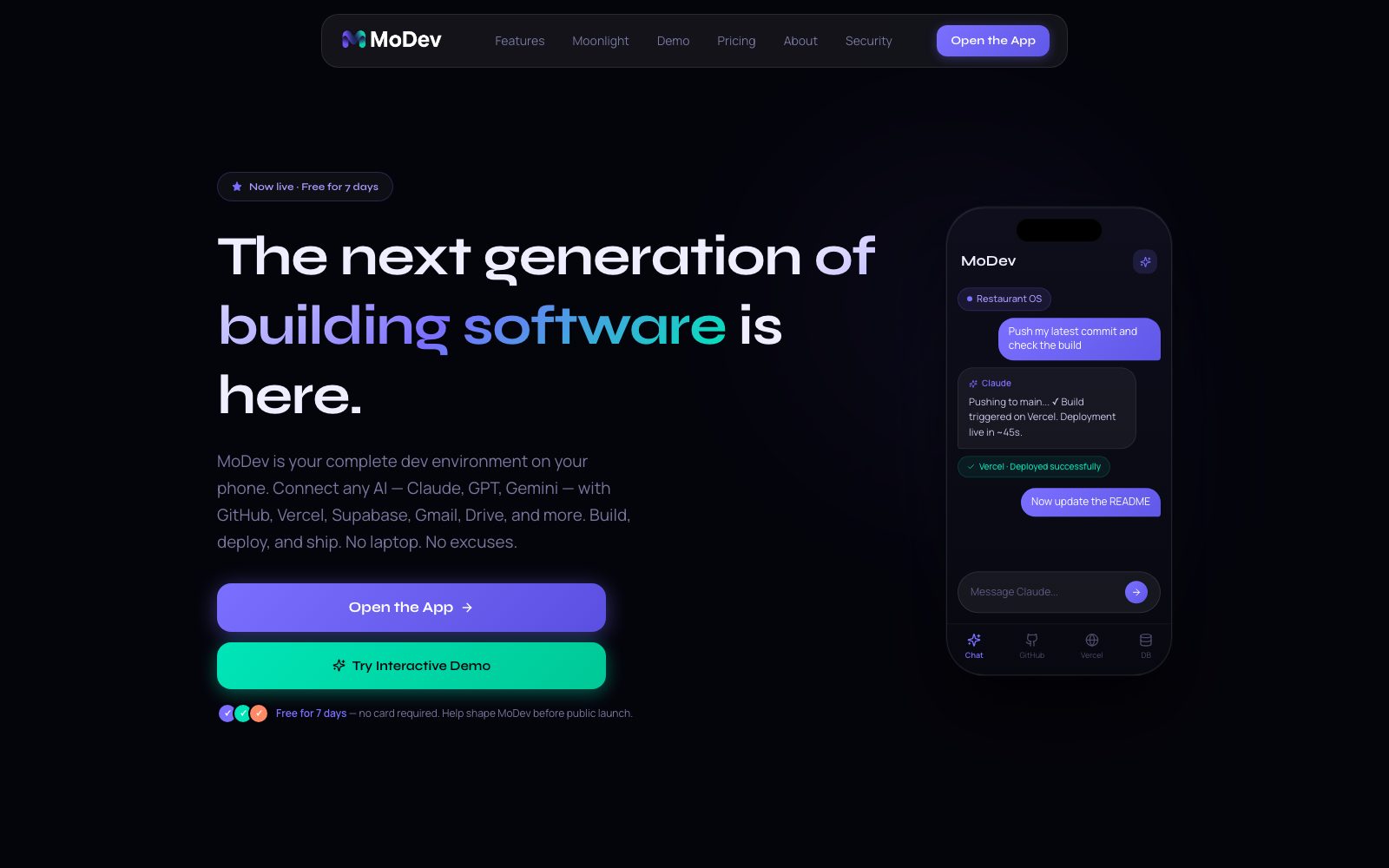 MoDev 홈페이지 스크린샷