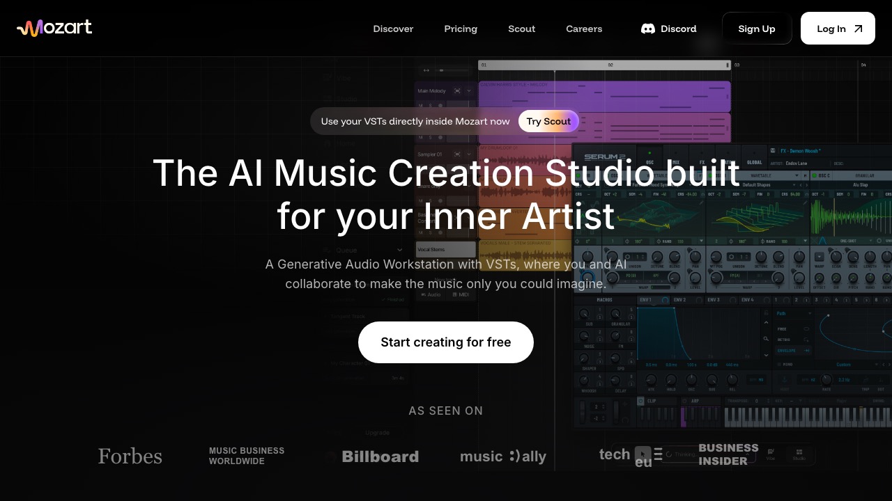 Capture de la page d'accueil de Mozart AI