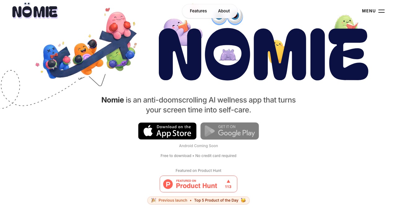 Nomie 홈페이지 스크린샷