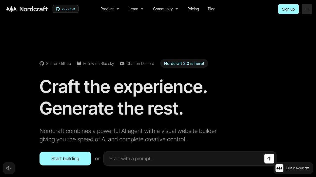 Capture de la page d'accueil de Nordcraft