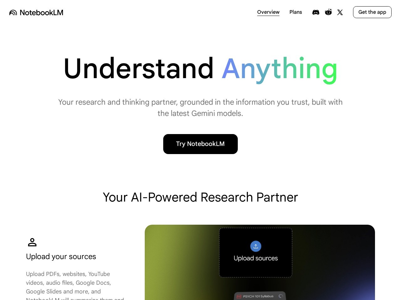 NotebookLM homepage screenshot