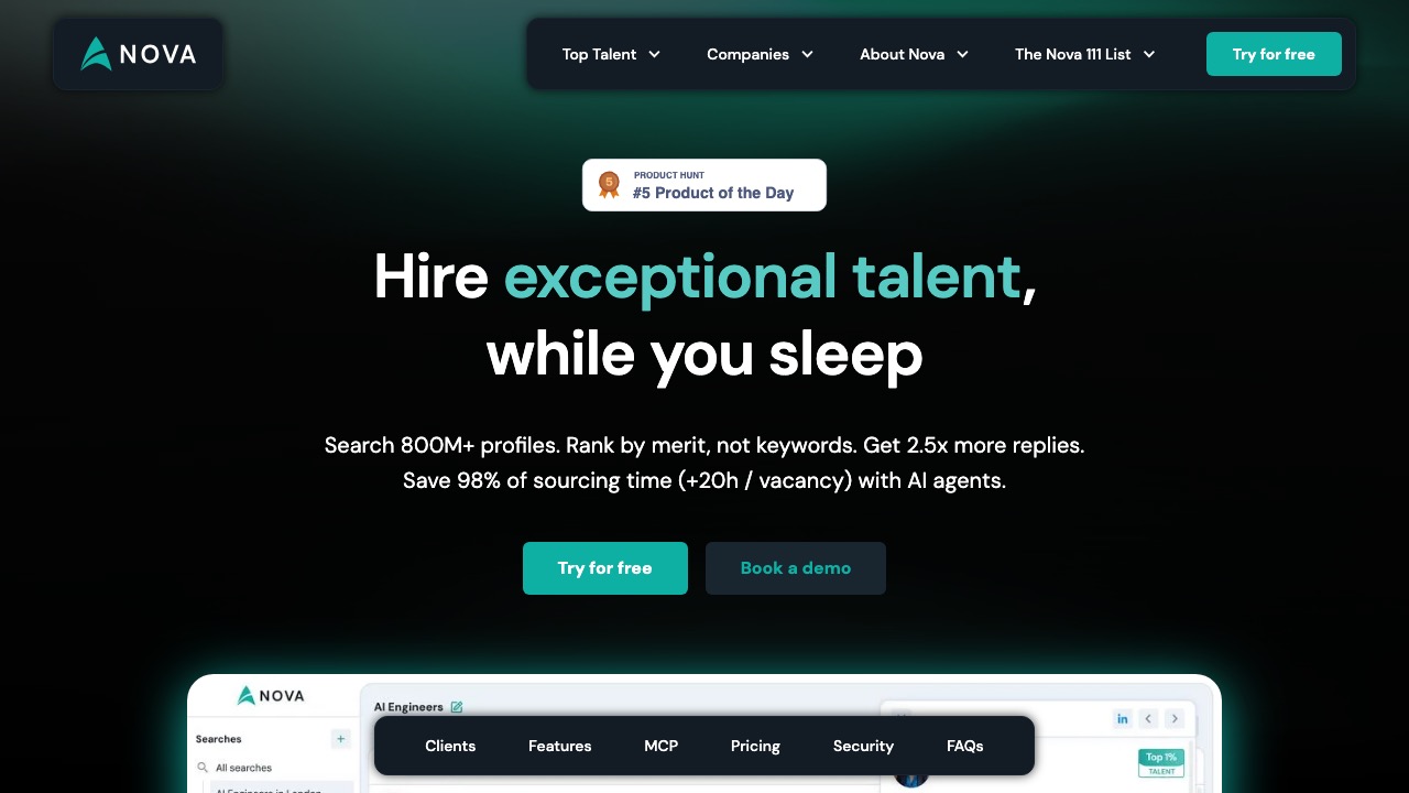 Nova Recruiter 官网首屏截图