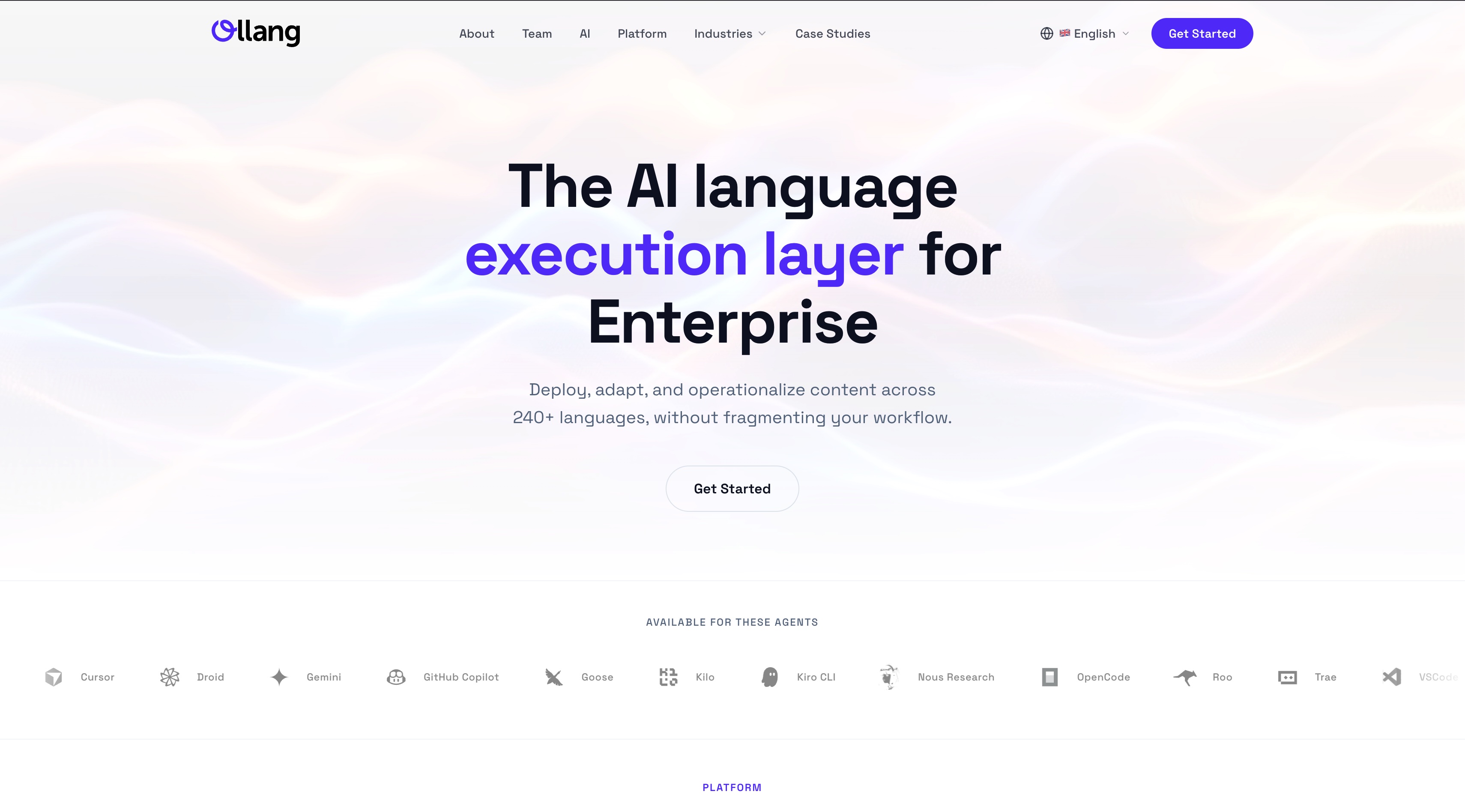 Ollang homepage screenshot