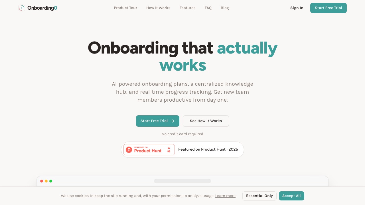 Onboarding0 홈페이지 스크린샷